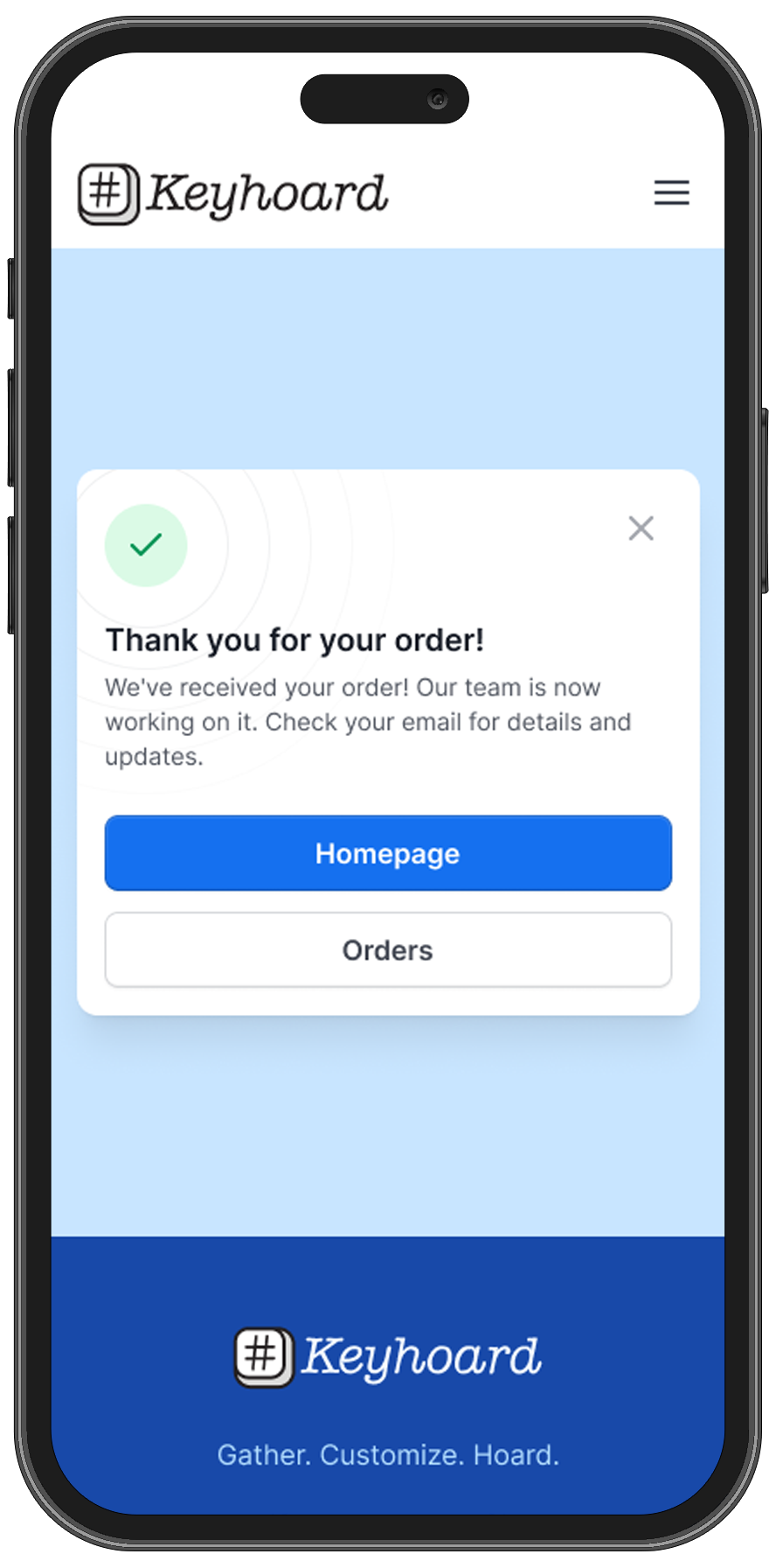 Keyhoard Thank You Mobile Mockup